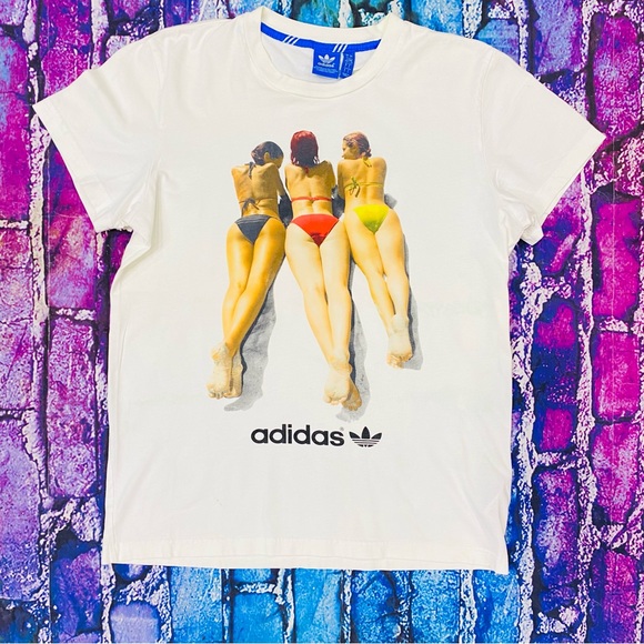 ADIDAS 3 Stripes/Bikini Girls SHIRT slim Large unisex - Picture 1 of 4